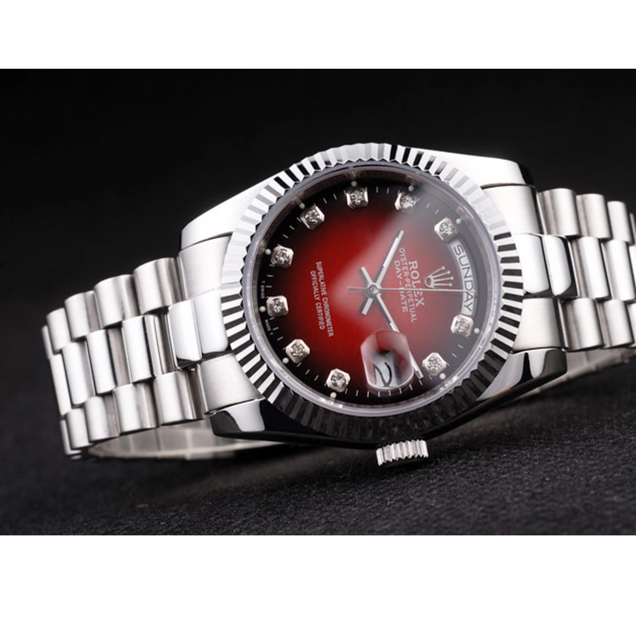 Good copy rolex watches Rolex Dial Tone Steel Two Red Stainless Day-Date Polished 0705